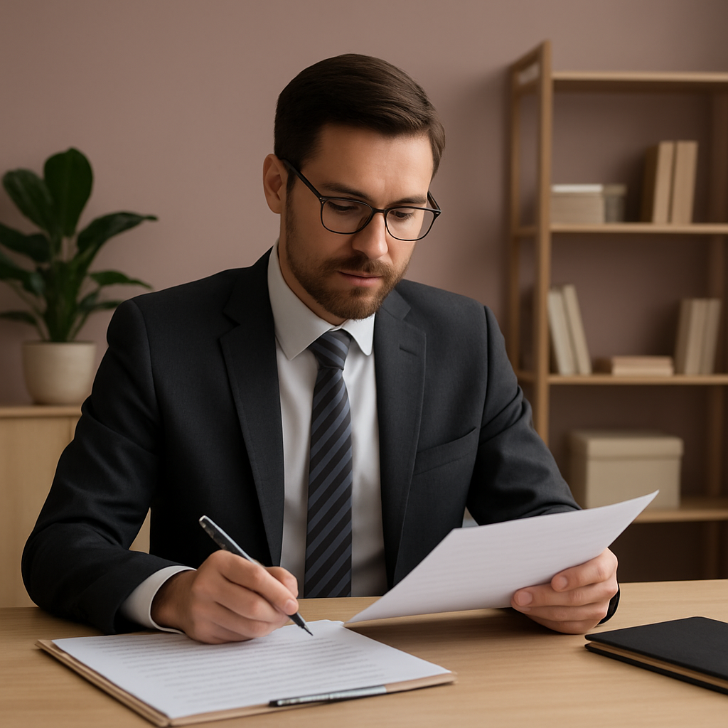 Agente immobiliare al lavoro con documenti