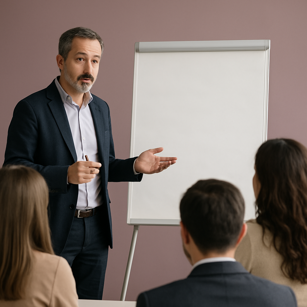 Docente durante un corso per agenti immobiliari